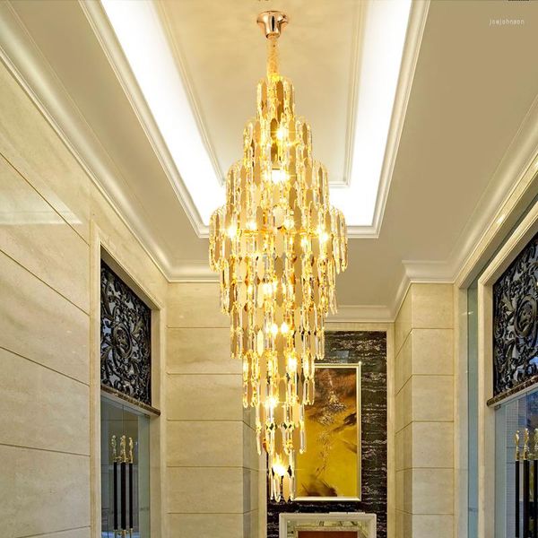 Lampes suspendues Style européen Salon Lustre Cristal Famille Villa moderne LOFT Postmoderne Escalier Duplex Hall Grenier Éclairage