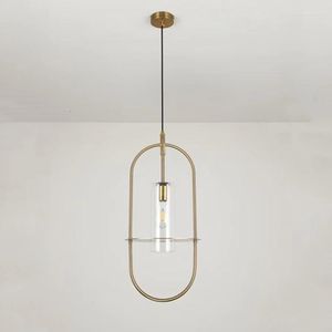 Lampes suspendues Usine Vente Directe Design Moderne Plafonnier Anneau De Fer Doré Couvercle En Verre Clair Intérieur Éclairage Simple