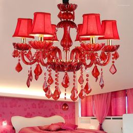 Lampes suspendues Mode européenne plafonnier couleur rouge cristal salon lumières fête de mariage chambre éclairage pour la maison