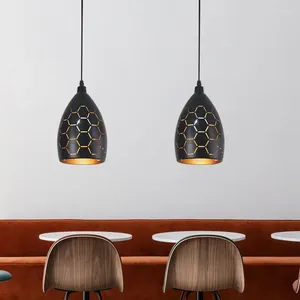 Hanglampen Mode Verlichting Vintage Industrieel Restaurant Kroonluchter Creatief Zwart Goud Kalebas 1 Kop Opengewerkt Ijzer