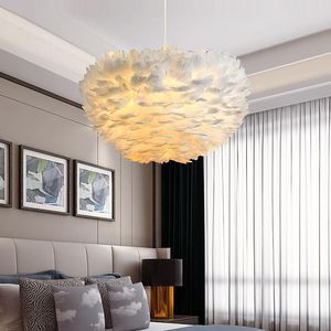 Lampes suspendues plume lustre chambre lampe pendante simple moderne Ins 50 cm 60 cm blanc rose fille chambre décoration pendentif