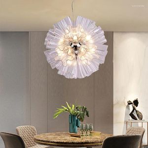 Lampes suspendues Fleur Verre Lumières LED Restaurant Lampe Suspendue Pour Plafond Décor Post-moderne Designer Maison Salle À Manger Lustre Nordique