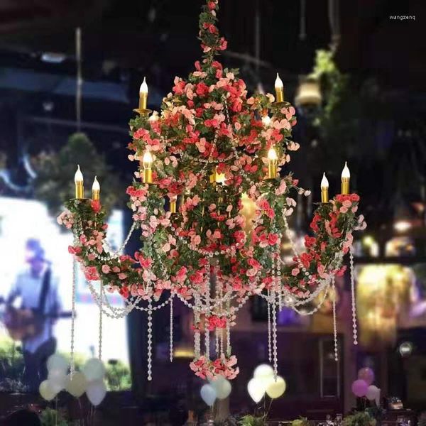 Lámparas colgantes Flor Planta Cadena de cristal Araña Bar Pot Restaurante Claro Decoración hueca Luz romántica
