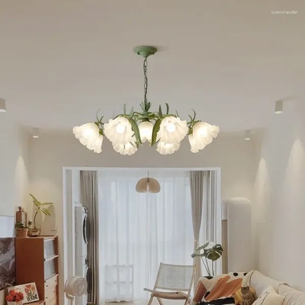 Lámparas colgantes Jardín francés Lámpara de techo verde para sala de estar Dormitorio Villa Flor Luz Restaurante romántico Lámpara de arte del hierro