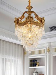 Lampes suspendues Style français Villa de luxe cuivre pur européen El Club rétro Restaurant occidental lustre décoratif en cristal