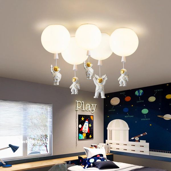 Lámparas colgantes Lámpara de globo espacial esmerilado Habitación para niños Araña Nórdica Decoración creativa de dibujos animados Niños y niñas Dormitorio Techo LED