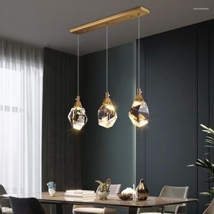 Hanglampen Volledig koperen licht postmodern restaurant Droplight Drie luxe kristallen tafellamp Nordic Web Celebrity Art Lighting