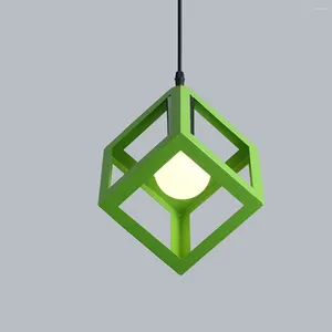 Lampes suspendues abat-jour géométrique suspendu support industriel forme carrée lampe de lustre pour la maison bar restaurant vert (