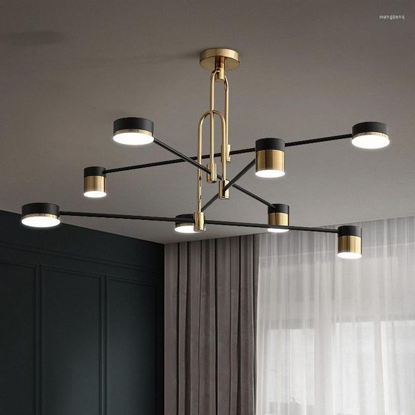 Lampes suspendues or noir métal fer lustre pour la maison salon décoration Style nordique 4/6/8 têtes suspendus plafonnier industriel
