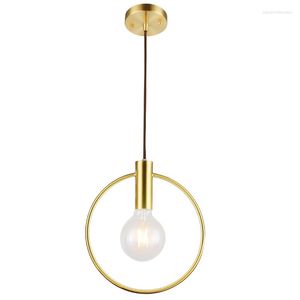 Lampes suspendues Cercle géométrique doré Éclairage de style industriel Lampe à anneau ronde pour salon