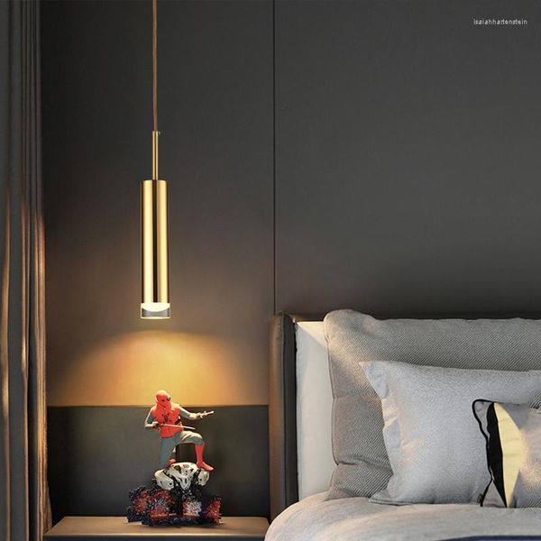 Lampes suspendues or lumière LED Design moderne Long bâton Simple Style nordique décor intérieur fond lustre pour éclairage de chevet