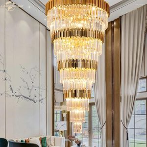 Hanglampen Gouden LED-verlichting Moderne kristallen kroonluchters Luxe spiraalvormige binnenlamp voor woonkamer Slaapkamer Trap El Villa