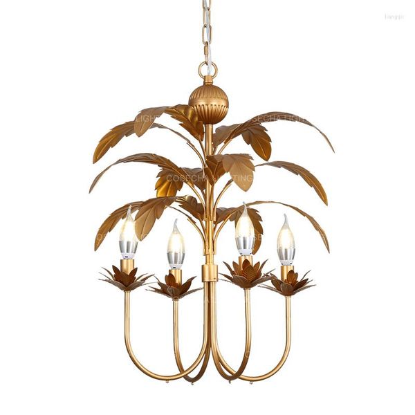 Lampes suspendues Feuilles de métal doré Lustres dans le salon Chambre à coucher Classique Cristal Vintage Luminaires suspendus Éclairage antique