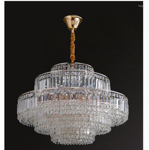 Lampes suspendues lustre en cristal doré salon moderne D60cm salle à manger ronde déco cuisine lampe à main chambre lumières LED