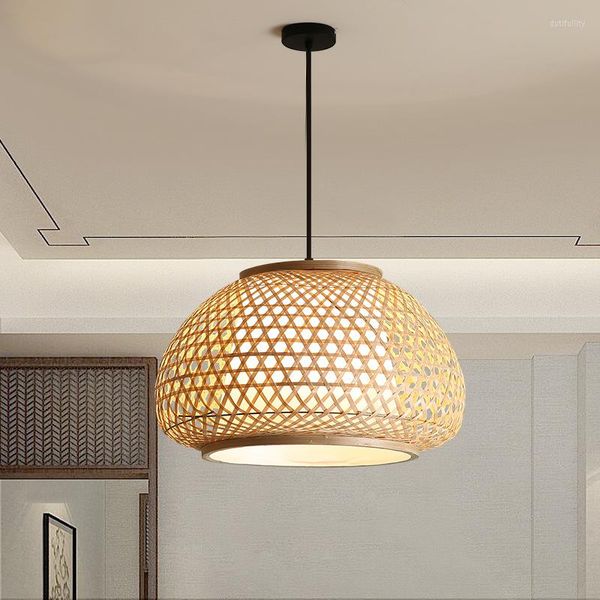 Lampes suspendues plafond tissé à la main suspendu Vintage style chinois lumières en bambou décor salle à manger restaurant lumière luminaires de cuisine