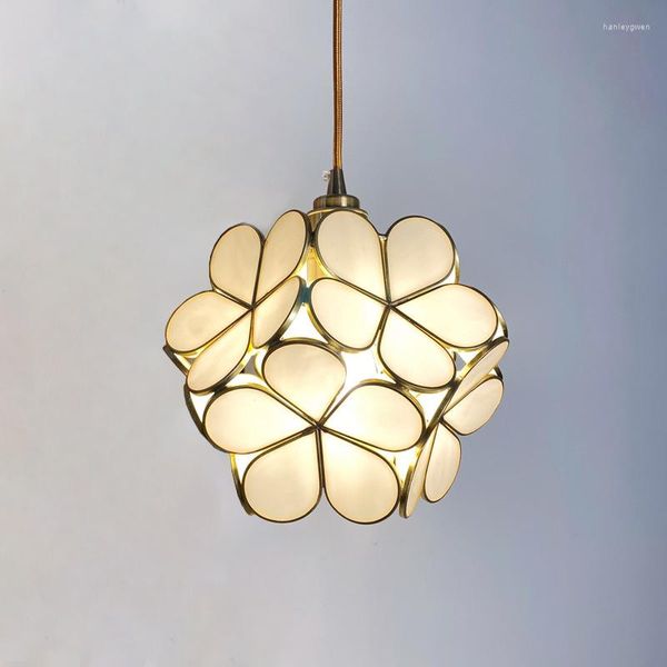 Lámparas colgantes Lámpara de latón japonesa hecha a mano Dormitorio nórdico Lámparas colgantes de vidrio Restaurante Pasillo Decorativo LED