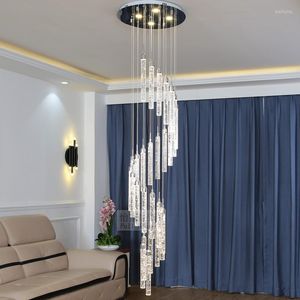 Lampes suspendues haut plafond lustre en cristal LED suspendu pour salon El escalier en colimaçon lustre luminaire barre lumineuse