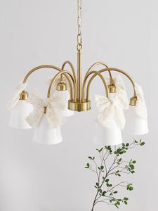 Lámparas colgantes Araña de dormitorio con lazo francés de alto grado American Modern Simple Maiden Heart Ceramic Study Cloakroom Lamp