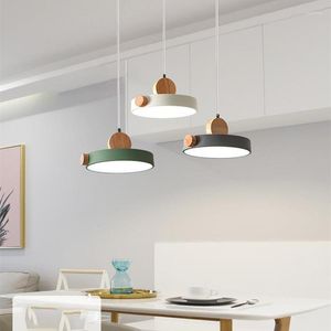 Lampes suspendues Décor À La Maison Designer Nordique Simple Bois Ronde Lumières Led En Aluminium Luminaire Cuisine Île Bar El