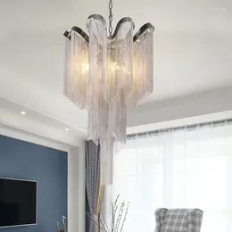 Lampes suspendues incluses avec ampoule LED Post-moderne en métal aluminium gland lampe en forme de fleur E14 plaqué chrome lustre pour salle à manger