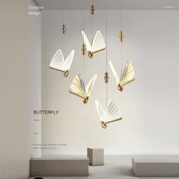 Lampes suspendues intérieur doré LED cordon éclairage pour chambre salon papillon lustre plafond intérieur lumières maison