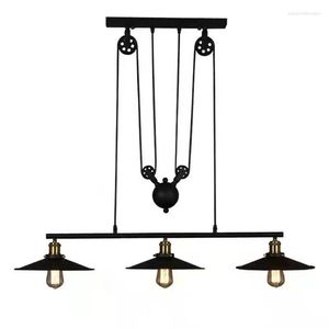 Hanger lampen indoor verlichting vintage lichten 3 kop ijzeren poelie schotel lamp loft e27 bar keuken huisdecor edison hangende armaturen