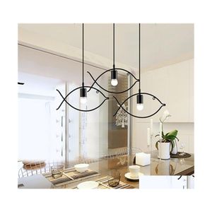 Lámparas colgantes Lámpara de araña moderna para interiores Lámpara Pandent Simple Fish Animal E27 Ac220V Ball Black Living Room Restaurant Coffee Bar Art D Dh6Pg