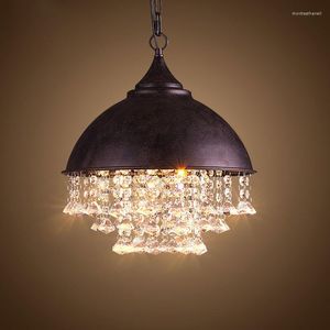 Lampes suspendues industriel noir Vintage fer cristal luminaire Restaurant café cuisine lustre