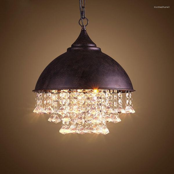 Lampes suspendues industriel noir Vintage fer cristal luminaire Restaurant café cuisine lustre