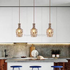 Lampes suspendues Éclairage industriel Corde Lumières Sculpté Fer Verre Suspension Luminaire Restaurant Creative Led