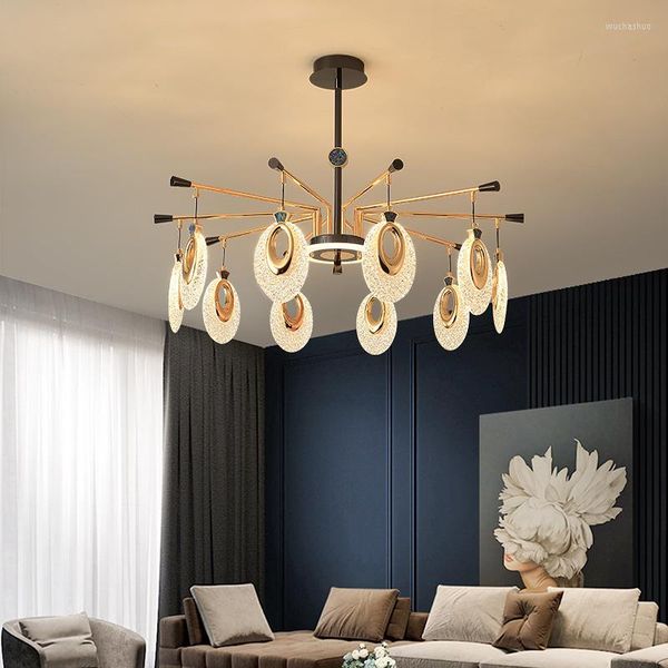Lampes suspendues éclairage industriel Suspension cristal salon lampe cuivre anneau suspendu plafond décoratif pour chambre