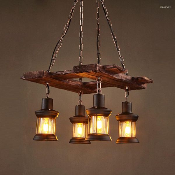 Lámparas colgantes Industrial Vintage American Chandelier Bar Cafe Restaurant Light Boat Wooden Glass Living Room Lamp Faros