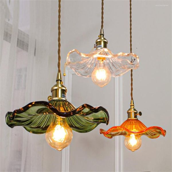 Lampes suspendues Lampe Vintage Industrielle Loft Bois Verre avec interrupteur Luminaire pour salle à manger Antique Suspendue Lumière Décor À La Maison Éclairage