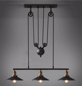 Lampes Suspendues Industrielles Vintage Luminaires Loft LED E27 Hanglamp Poulie Rétro Lampe Noir Métal Éclairage Chambre Salle À Manger BarPendant