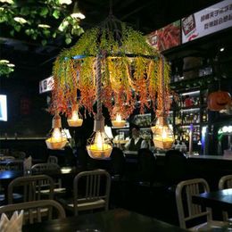 Hanglampen industrieel windtouw groen planten kroonluchter creatieve winkel commerciële retro koffie restaurant bar decoratie net rood