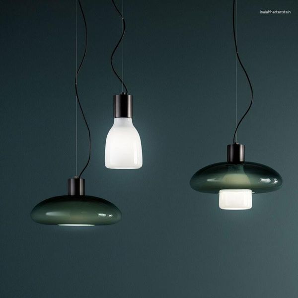 Lámparas colgantes Italiano Simple Vidrio verde Lámpara de comedor individual LED E27 Iluminación Blanco cálido Mesita de noche Sala de estar Indor Decoración Accesorio colgante