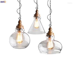 Hanglampen IWHD American Country Glass Lamp Dinning Living Room Loft Style Industrial Lighting Armture Edison Vintage Light