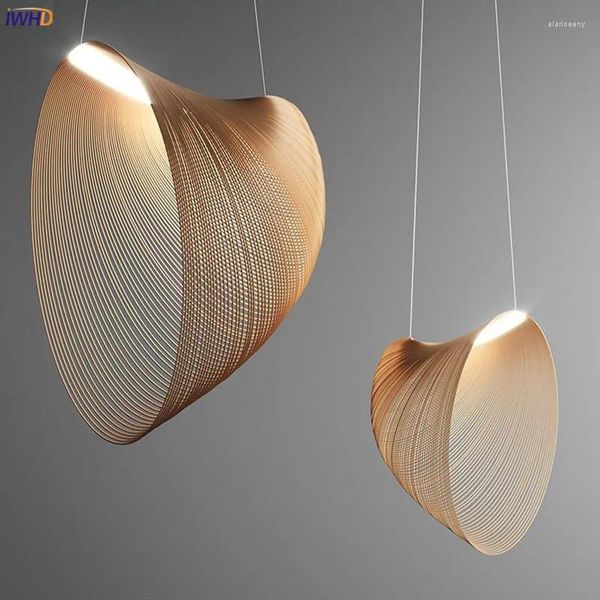 Lámparas colgantes IWHD, luces LED de estilo japonés de madera, accesorios para cafetería, restaurante, dormitorio, comedor, sala de estar, lámpara colgante moderna nórdica