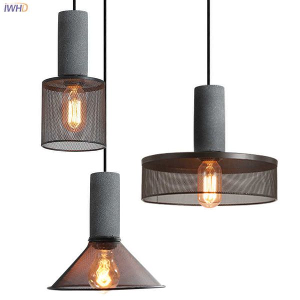 Lámparas colgantes IWHD Estilo Loft Lámparas colgantes industriales Cemento Pantalla de metal Dormitorio Bar Café Comedor Lámpara colgante nórdica LED G230524