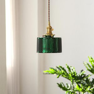 Lampes suspendues IWHD nordique vert verre LED luminaires chambre salon interrupteur cuivre Vintage suspension éclairage