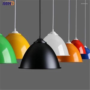 Lampes suspendues IWHD Style nordique lumière moderne LED lampe suspendue colorée E27 couvercle salle à manger abat-jour en aluminium