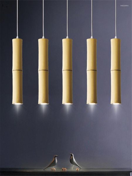 Lampes suspendues Art japonais Décor Maison Bambou Lumières Pastorale Individuelle Simple LED Lampe Suspendue Salon De Thé Étude Restaurant Studio Café