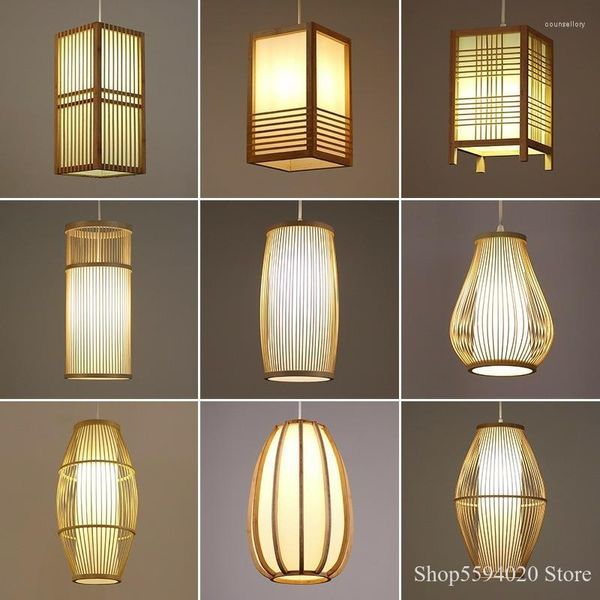 Lámparas colgantes Lámparas de araña de bambú japonés Restaurante Dormitorio Lámpara colgante de noche Salón de té Salón chino Zen