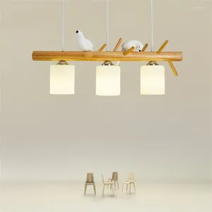Lampes suspendues oiseau japonais luminaires en bois massif luminaires nordiques modernes salon cuisine design abat-jour en verre