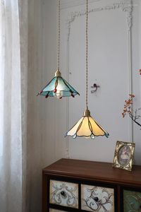Lampes suspendues japonaises faites à la main rétro en laiton verre lumières chambre chevet décor à la maison couleur lustre cuisine île salle à manger