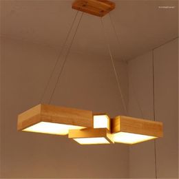 Hanglampen Japans moderne eenvoudige creatieve houten led hangende lichten rechthoekig hout voor woonkamer dineren