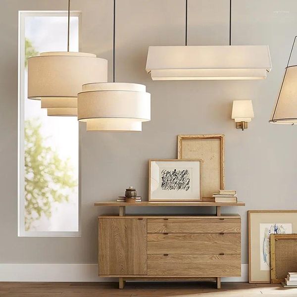 Lampes suspendues de style japonais, luminaires modernes et minimalistes en tissu, lustre de styliste, salon, chambre à coucher, éclairage LED