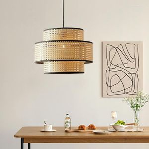 Lámparas colgantes Estilo japonés Luz de ratán LED E27 para restaurante Cafetería Sala de estar Minimalista Ambiente creativo Diseño Hanglamp