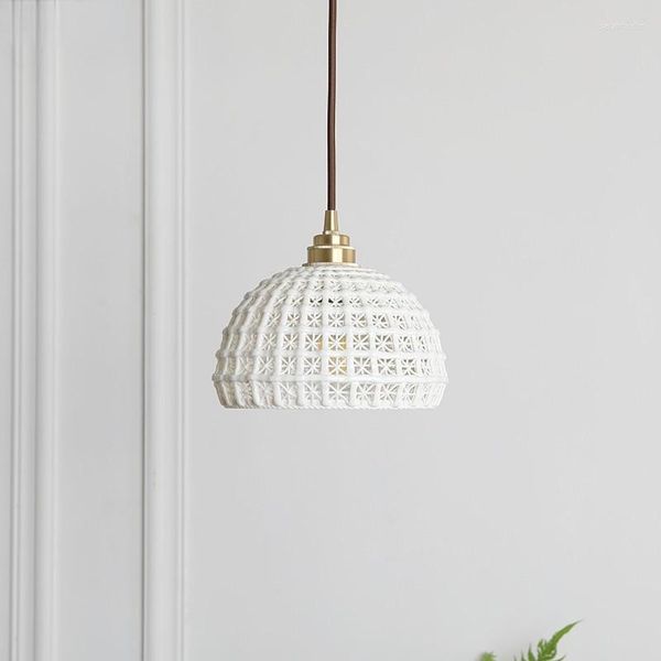 Lampes suspendues Style japonais simple tête lumière salle à manger salon chevet blanc lampara céramique suspension lampe Vintage