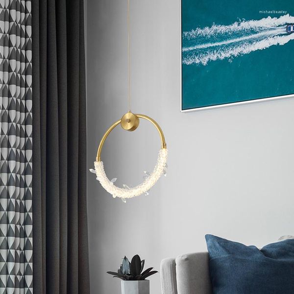 Lampes suspendues JMZM moderne anneau de cuivre petit lustre chambre Restaurant Bar lumière luxe cristal intérieur décoration de la maison